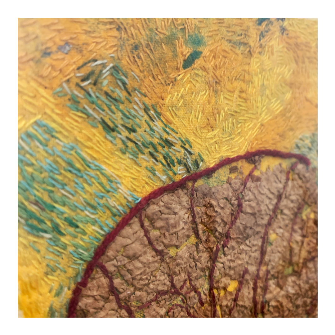 MARY JACQUIER | 'Threads #3' - Natural Frame | 2026 | textile artwork | dried leaf, acrylic on calico + cotton/acrylic thread