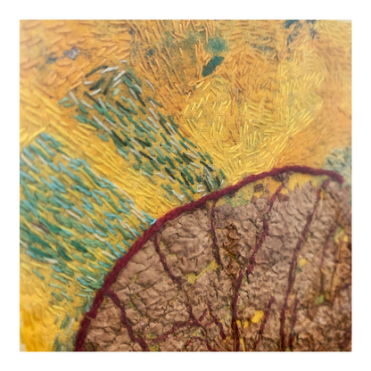 MARY JACQUIER | 'Threads #3' - Natural Frame | 2026 | textile artwork | dried leaf, acrylic on calico + cotton/acrylic thread