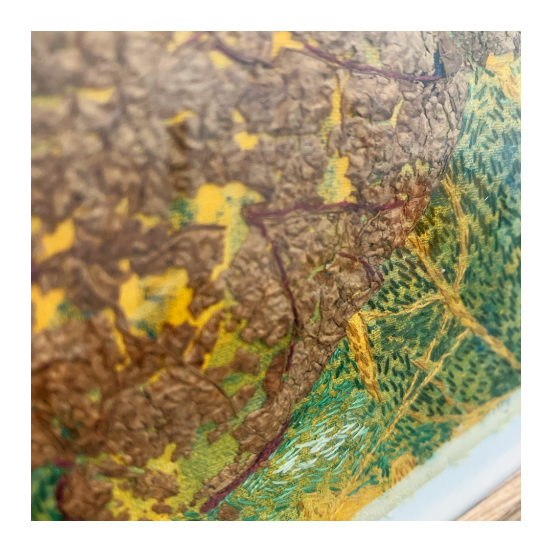 MARY JACQUIER | 'Threads #3' - Natural Frame | 2026 | textile artwork | dried leaf, acrylic on calico + cotton/acrylic thread