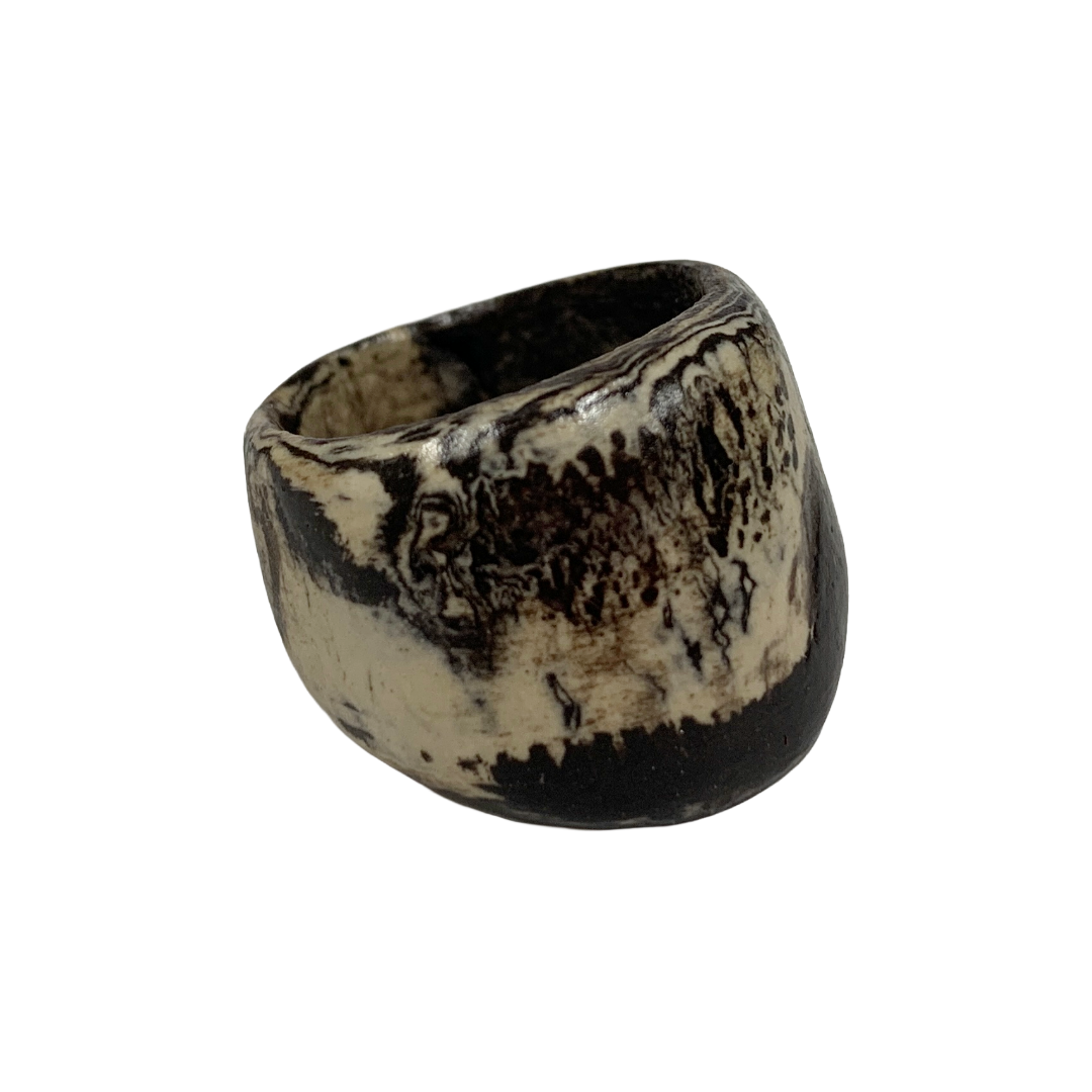 MALKI STUDIO | | ‘Basalt ring 4’ | Handmade high fired black & white clay