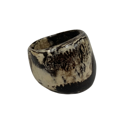 MALKI STUDIO | | ‘Basalt ring 4’ | Handmade high fired black & white clay