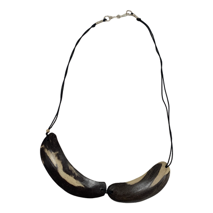 MALKI STUDIO | ‘Orca Collection necklace 2’ | Handmade black & white clay | silk thread + 14crt gold bead | fine silver and sterling silver
