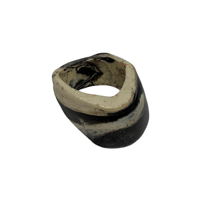 MALKI STUDIO | | ‘Basalt ring 2’ | Handmade high fired black & white clay