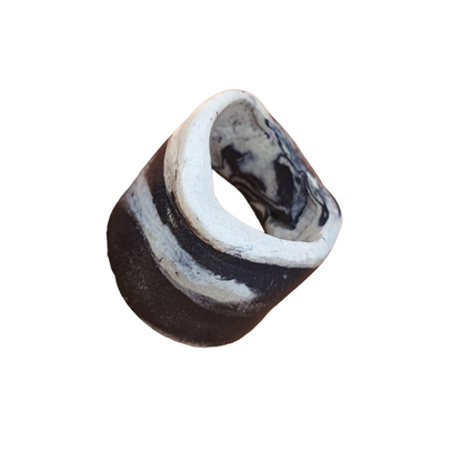 MALKI STUDIO | | ‘Basalt ring 2’ | Handmade high fired black & white clay