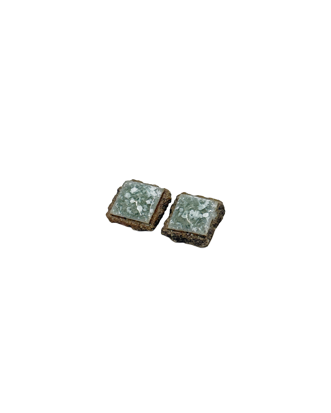 MISA. CO | ‘Light Blue #1 - Rhombus Ceramic Stud Earrings’ | Smoke-fired / Japanese clay / Surgical stainless steel fittings