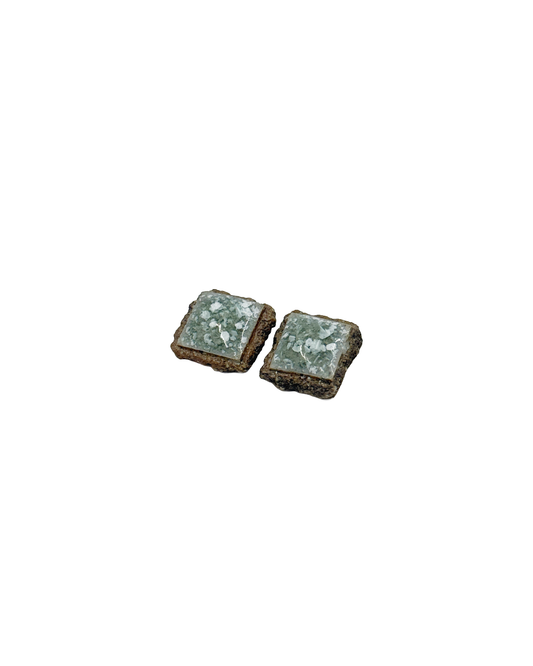 MISA. CO | ‘Light Blue #1 - Rhombus Ceramic Stud Earrings’ | Smoke-fired / Japanese clay / Surgical stainless steel fittings