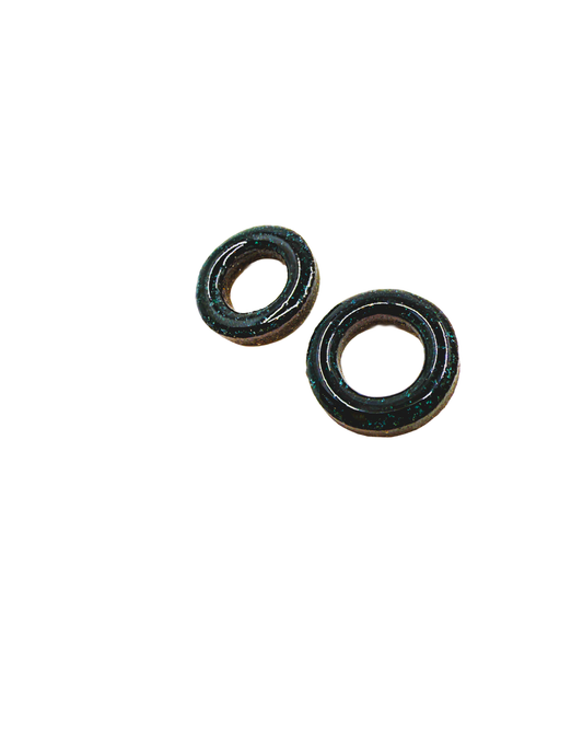 MISA. CO | ‘Ceramic Loop Earrings’ | Black Japanese Clay with Turquoise Glaze / Surgical stainless steel fittings