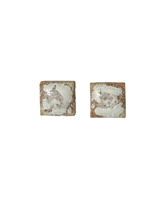 MISA. CO | ‘White Clear Rhombus Ceramic Stud Earrings’ | Japanese Clay / Surgical stainless steel fittings