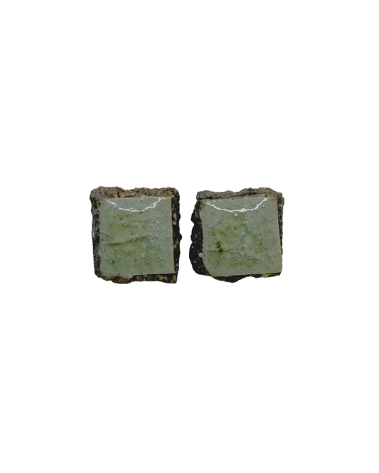 MISA. CO | ‘Petite Rhombus Light-blue Ceramic Stud Earrings’ | Smoke-fired / Japanese Clay / Surgical stainless steel fittings