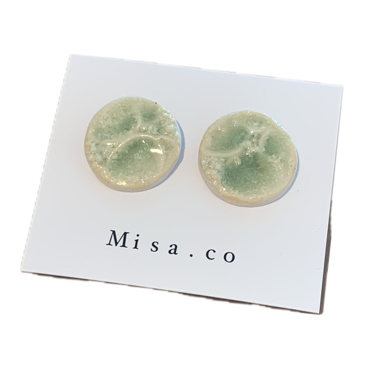 MISA.CO | 'Lichen Stud Earrings' | Jade Green Ceramic | Surgical Stainless Steel Fitting