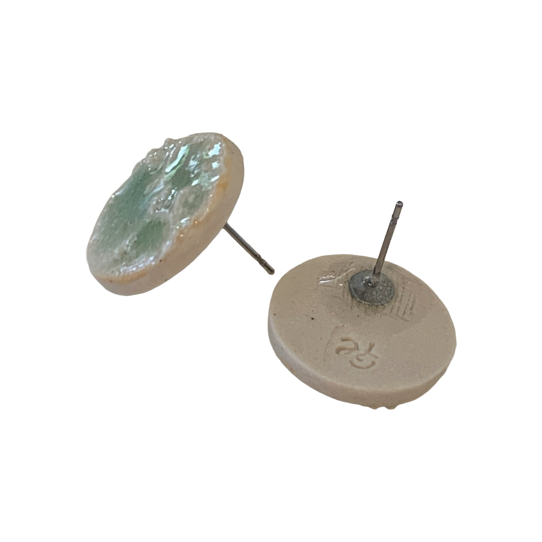 MISA.CO | 'Lichen Stud Earrings' | Jade Green Ceramic | Surgical Stainless Steel Fitting
