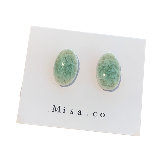 MISA.CO | 'Glazed Jade Green Oval Ceramic Earrings' | Surgical Stainless Steel fittings
