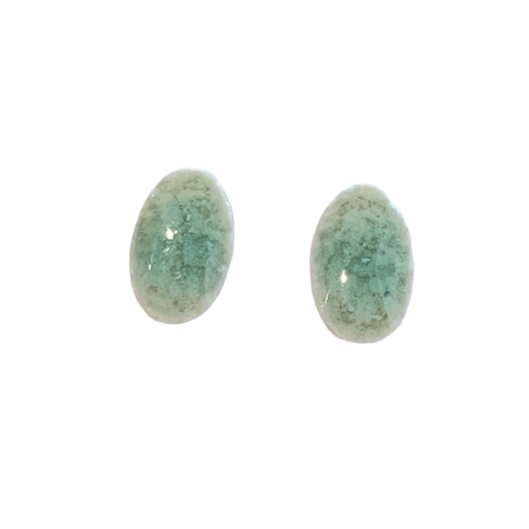 MISA.CO | 'Glazed Jade Green Oval Ceramic Earrings' | Surgical Stainless Steel fittings