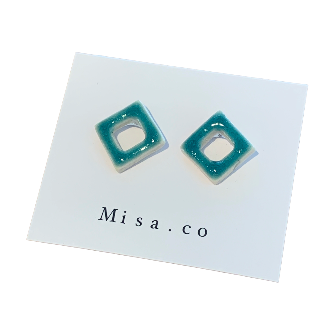 MISA.CO | 'Turquoise Rhombus Ceramic Earrings' | Surgical Stainless Steel fittings
