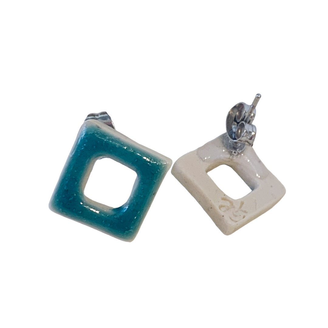 MISA.CO | 'Turquoise Rhombus Ceramic Earrings' | Surgical Stainless Steel fittings