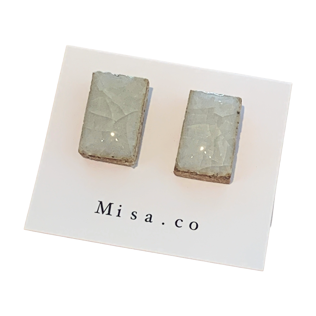 MISA.CO | 'Glazed Rectangle Ceramic Earrings' | Japanese Clay, Smoke-fired | Surgical Stainless Steel fittings