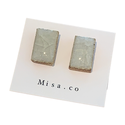 MISA.CO | 'Glazed Rectangle Ceramic Earrings' | Japanese Clay, Smoke-fired | Surgical Stainless Steel fittings