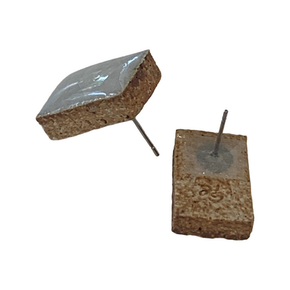 MISA.CO | 'Glazed Rectangle Ceramic Earrings' | Japanese Clay, Smoke-fired | Surgical Stainless Steel fittings