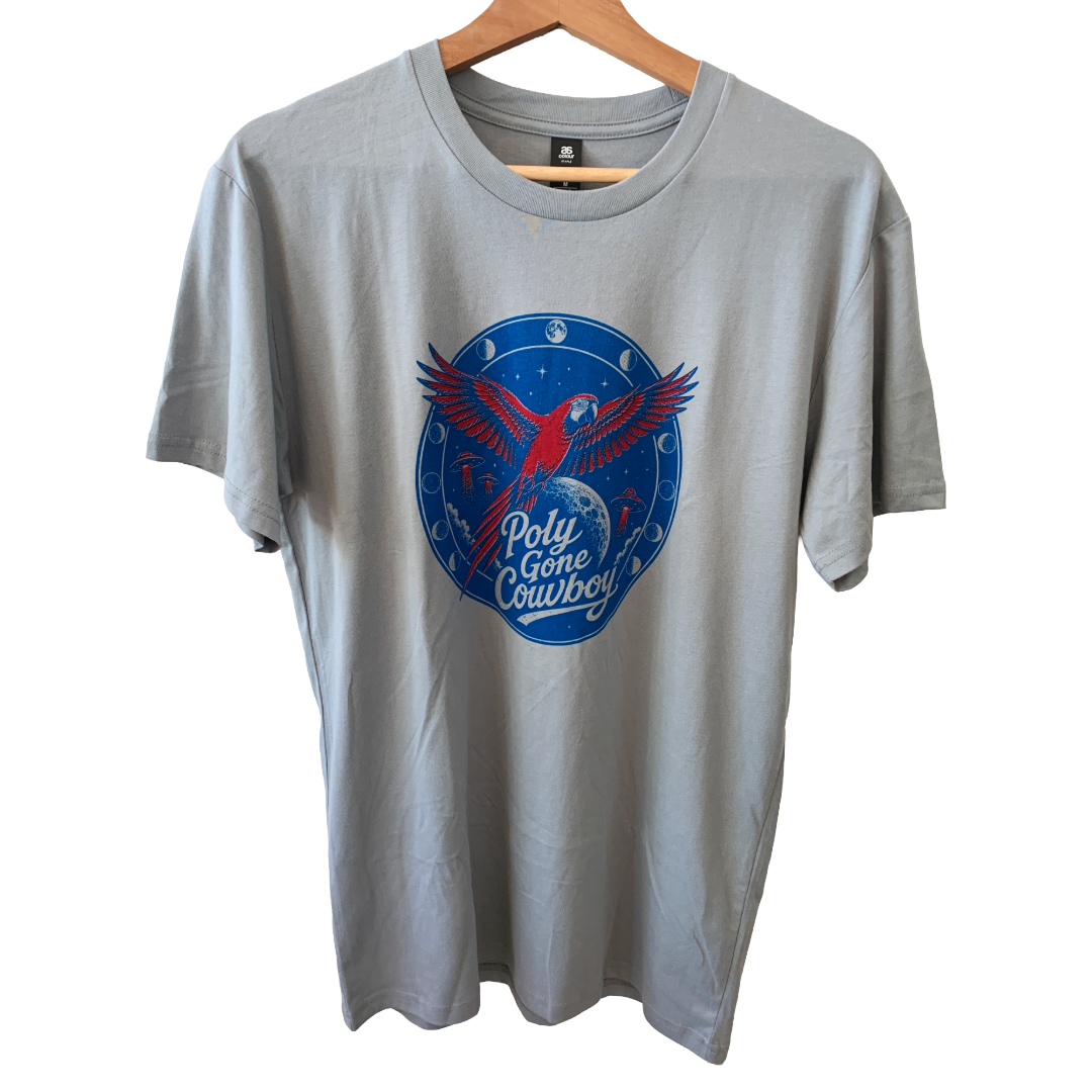 POLY GONE COWBOY | ‘Red Parrot’ | Short sleeved T-shirt | Grey