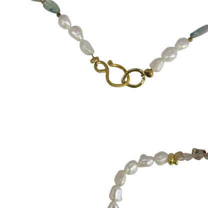 ARTIZ | ‘Chariot +  Roman Glass Necklace’ | Bronze / pearl / amethyst / tourmaline / glass
