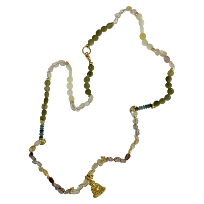 ARTIZ | 'Buddha Pendant Necklace | Gold plated Buddha  / bronze / fluorite / amethyst