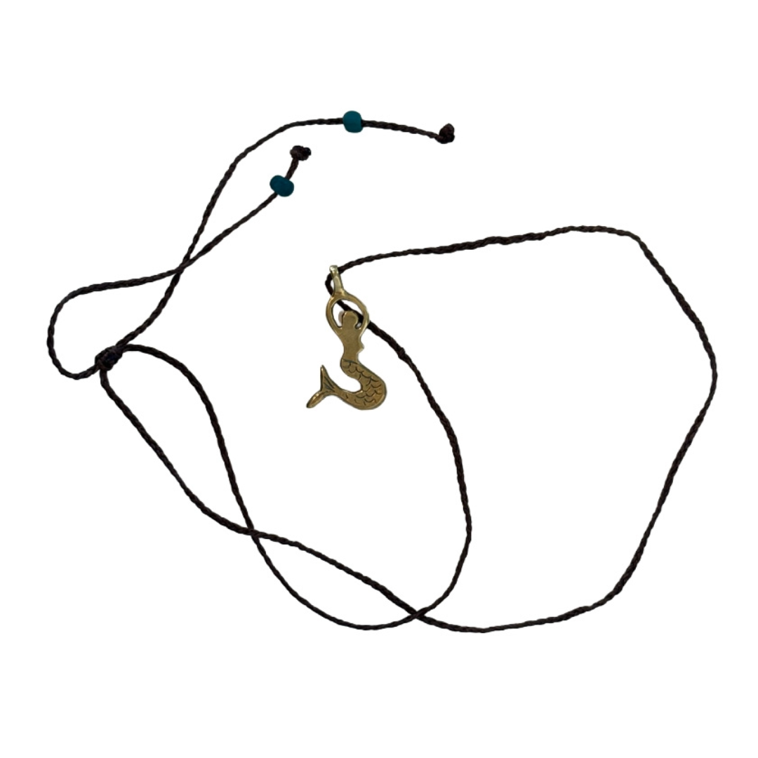 BREATH AND ESSENCE | 'Sirena Necklace (Mermaid)' | Brass / plaited cord / glass beads