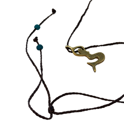 BREATH AND ESSENCE | 'Sirena Necklace (Mermaid)' | Brass / plaited cord / glass beads