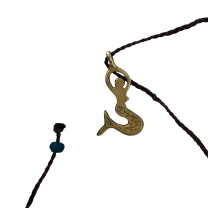 BREATH AND ESSENCE | 'Sirena Necklace (Mermaid)' | Brass / plaited cord / glass beads