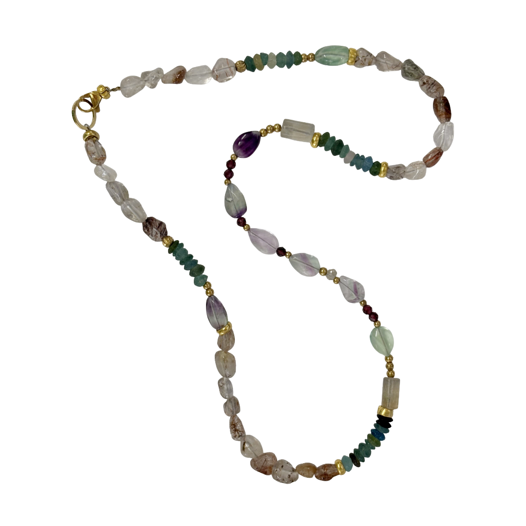 ARTIZ | ‘Gemstone Necklace’ | Mixed beads | Amethyst / citrine / tourmaline / bronze