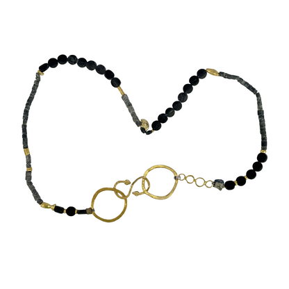 ARTIZ | 'Double Ring Necklace' | Mixed bead / labradorite / glass / bronze