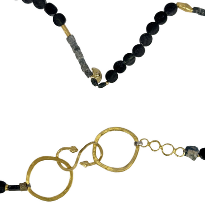 ARTIZ | 'Double Ring Necklace' | Mixed bead / labradorite / glass / bronze