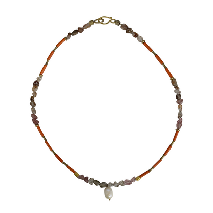 ARTIZ | 'Pearl Bead Necklace | Coral / glass / amethyst + bronze