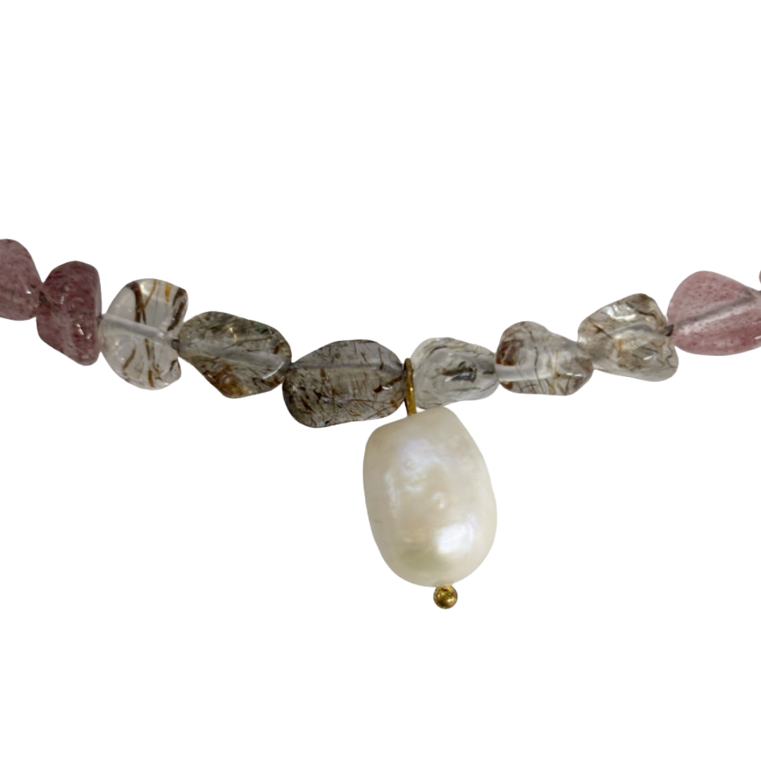 ARTIZ | 'Pearl Bead Necklace | Coral / glass / amethyst + bronze