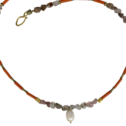ARTIZ | 'Pearl Bead Necklace | Coral / glass / amethyst + bronze