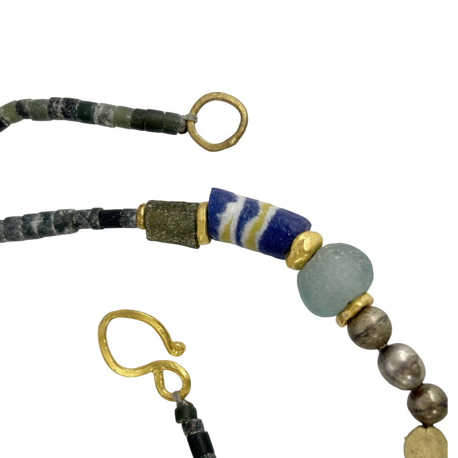 ARTIZ | 'Ring + Glass Pendant Necklace' | Bronze charm | Labradorite / glass + gemstone beads
