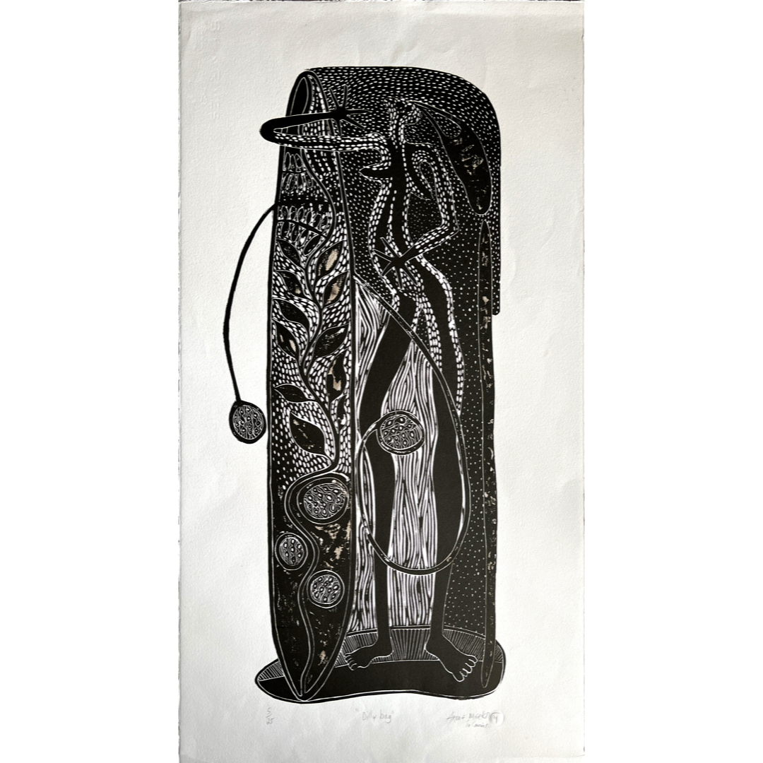 ARONE MEEKS | 'Dilly Bag' | 2010 |  Print in black ink from shaped block | Paper: 765 x 410 mm