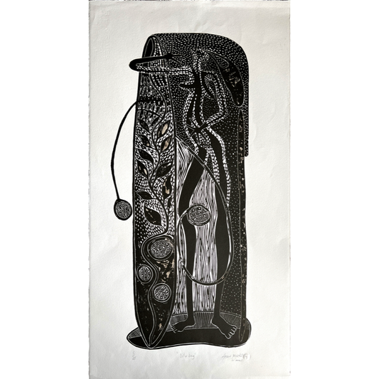 ARONE MEEKS | 'Dilly Bag' | 2010 |  Print in black ink from shaped block | Paper: 765 x 410 mm