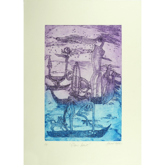 ARONE  MEEKS | 'Elders Adrift' | 2011 | Etching in coloured ink | Paper: 535 x 390 mm; Matrix: 373 x 245 x  mm