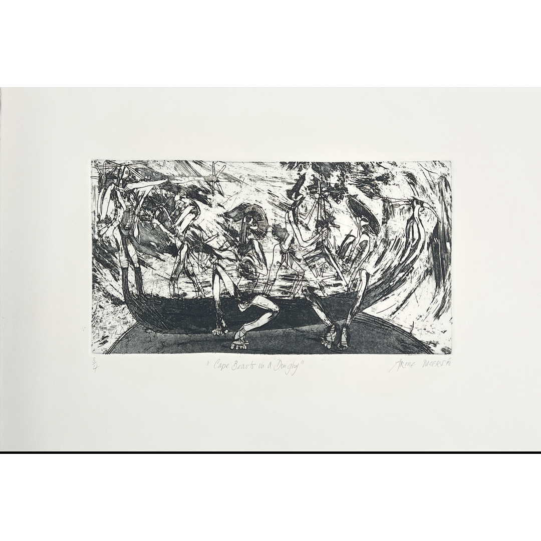 ARONE MEEKS | 'Cape Beasts in a Dinghy' | 2012 | Etching in one colour | Paper: 195 x 370 mm