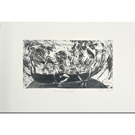 ARONE MEEKS | 'Cape Beasts in a Dinghy' | 2012 | Etching in one colour | Paper: 195 x 370 mm
