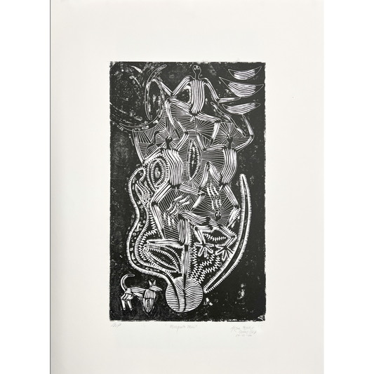 ARONE MEEKS | 'Mosquito Men' | 2006 | Linocut | Black ink | Matrix: 530 x 320 x  mm