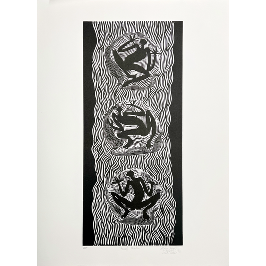 ARONE MEEKS | 'Pearl Midden' | 2006 | Linocut | Black ink | Matrix: 645 x 290 x  mm