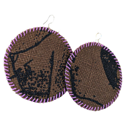 MUM’A NAI | 'Hessian Vibes Collection: Earrings' | Screen printed up-cycled cotton embroidery / sterling silver hooks