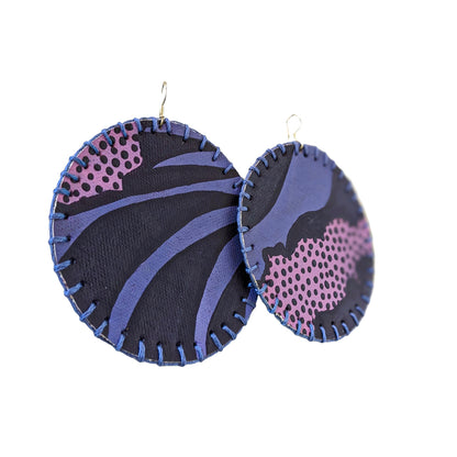 MUM’A NAI | 'Purple Haze Collection: Earrings' | Screen printed up-cycled cotton embroidery / sterling silver hooks