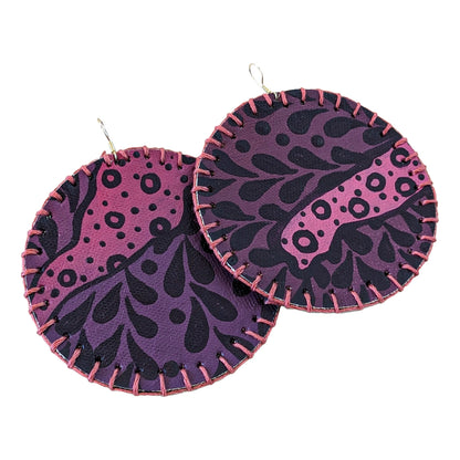 MUM’A NAI | 'Purple Haze Collection: Earrings' | Screen printed up-cycled cotton embroidery / sterling silver hooks