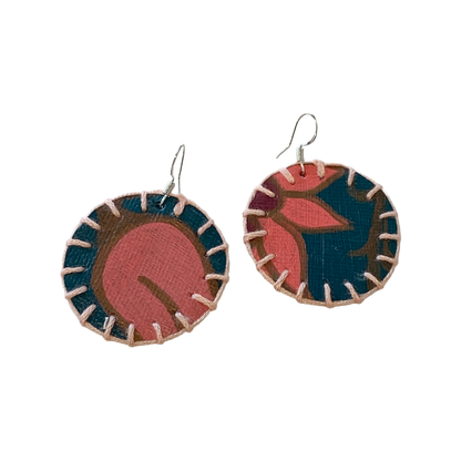 MUMA' NAI | Midi Bling – Romance Me #2 | Upcycled denim and acrylic on canvas with baby pink cotton embroidery and sterling silver hooks | 4 (d) cm