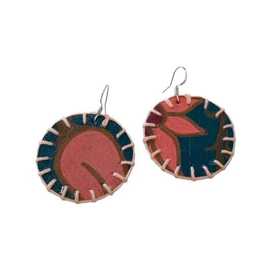 MUMA' NAI | Midi Bling – Romance Me #2 | Upcycled denim and acrylic on canvas with baby pink cotton embroidery and sterling silver hooks | 4 (d) cm