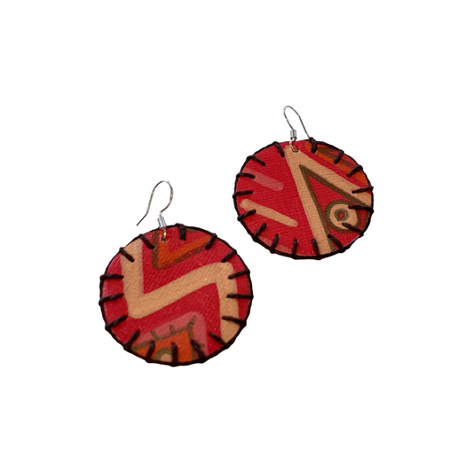 MUM'A NAI | Midi Bling – Effervescent #2 | Upcycled denim and acrylic on canvas with dark brown cotton embroidery and sterling silver hooks | 4 (d) cm