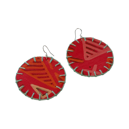 MUM'A NAI | Adored Discoid – Effervescent #2 | Upcycled canvas and acrylic on canvas with aqua cotton embroidery and sterling silver hooks | 5 (d) cm