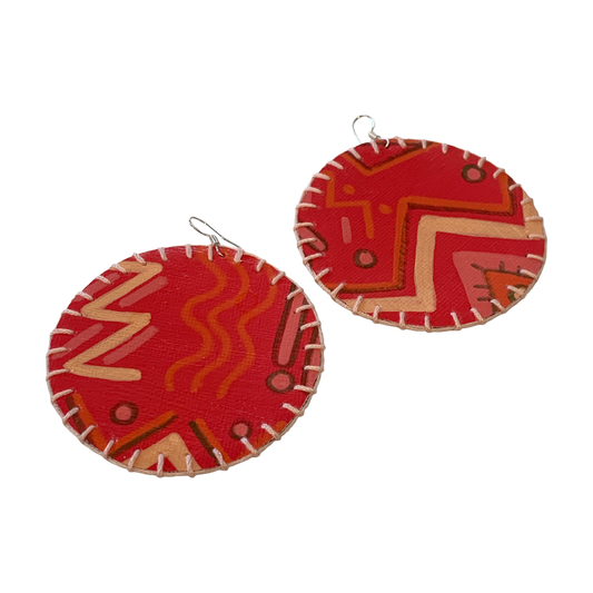 MUM'A NAI | Colossal Charms – Effervescent #1 | Upcycled denim and acrylic on canvas with lime green cotton embroidery and sterling silver hooks | 7 (d) cm